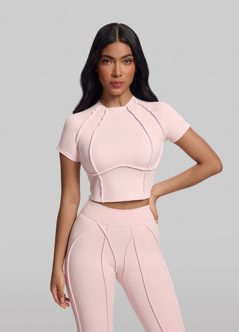 Conjunto costuras retrô Top Cropped Rose