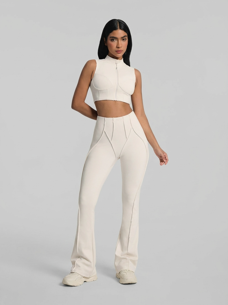 Top Ziper Costuras Retro Off-White