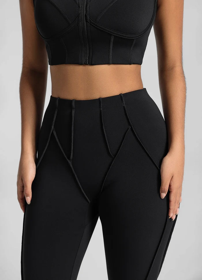 Top Ziper Costuras Retro Preto