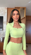 Top Pétala Manga Longa Verde Pistache