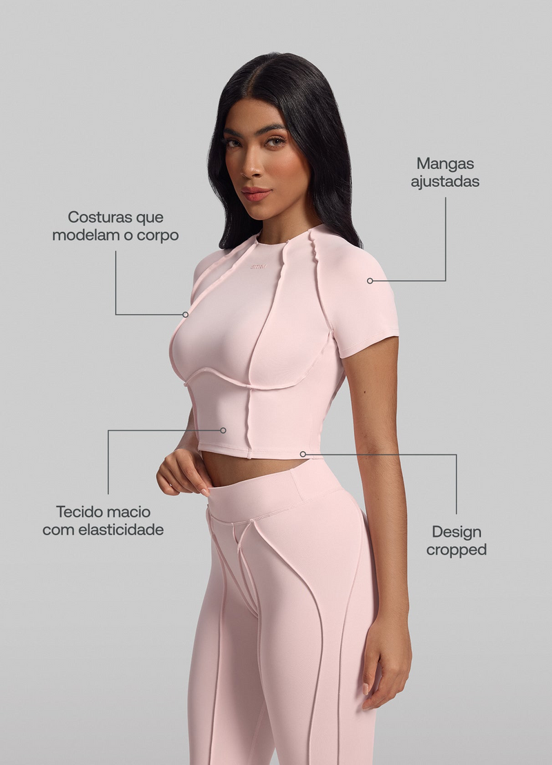 Conjunto costuras retrô Top Cropped Rose
