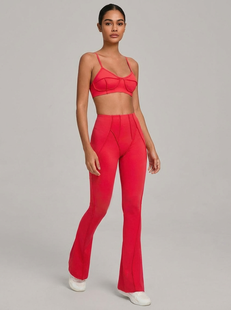 Conjunto Costuras Retro Flare Vermelho - 3 Peças