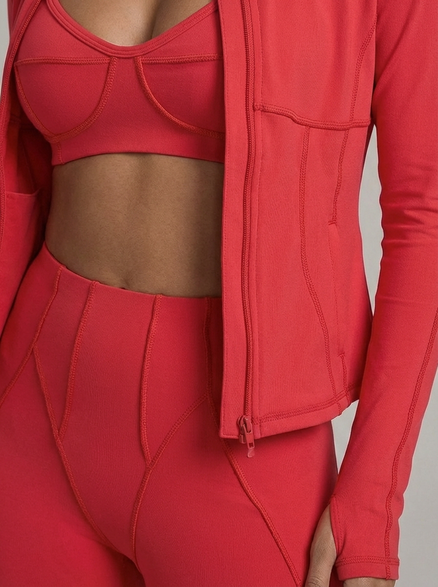 Conjunto Costuras Retro Flare Vermelho - 3 Peças