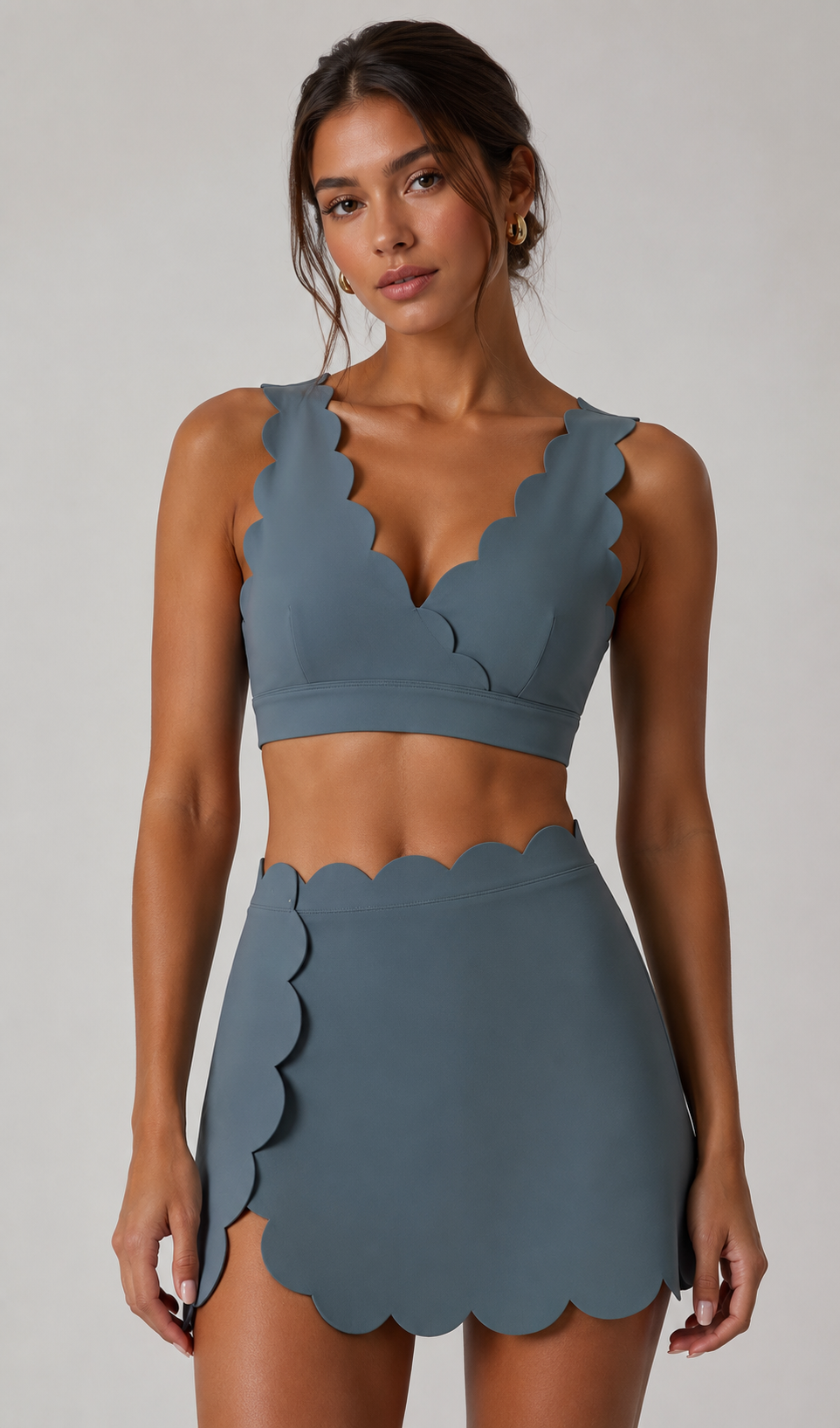 Conjunto Pétala Top + Saia Recortes - Cinza Chumbo
