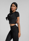 Conjunto costuras retrô Top Cropped Preto