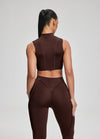Top Ziper Costuras Retro Marrom