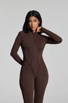 Macacao Manga Longa Costuras Retro Marrom Mocha