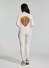 Macacao Manga Longa Costuras Retro Off-White