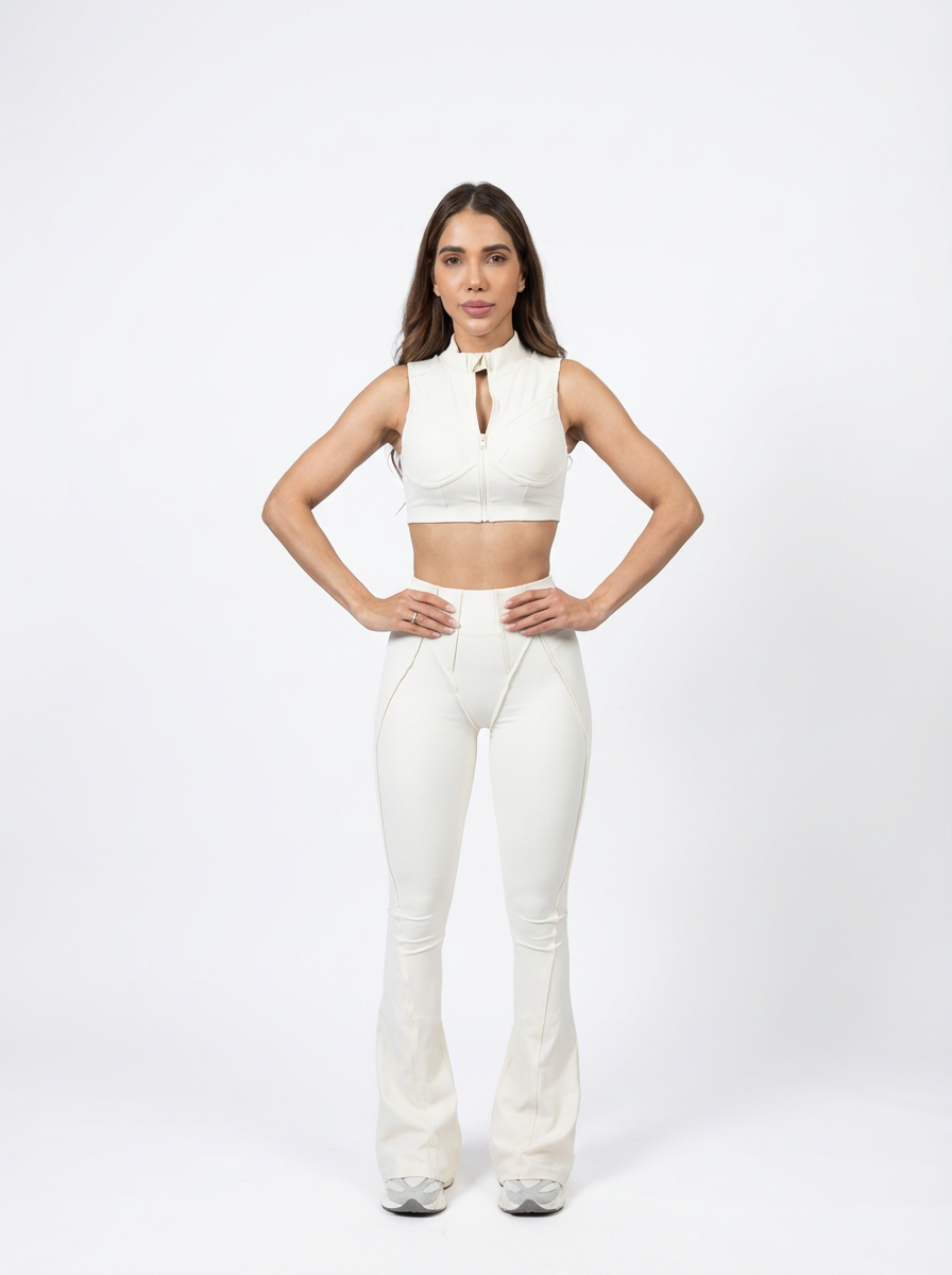 Top Ziper Costuras Retro Off-White
