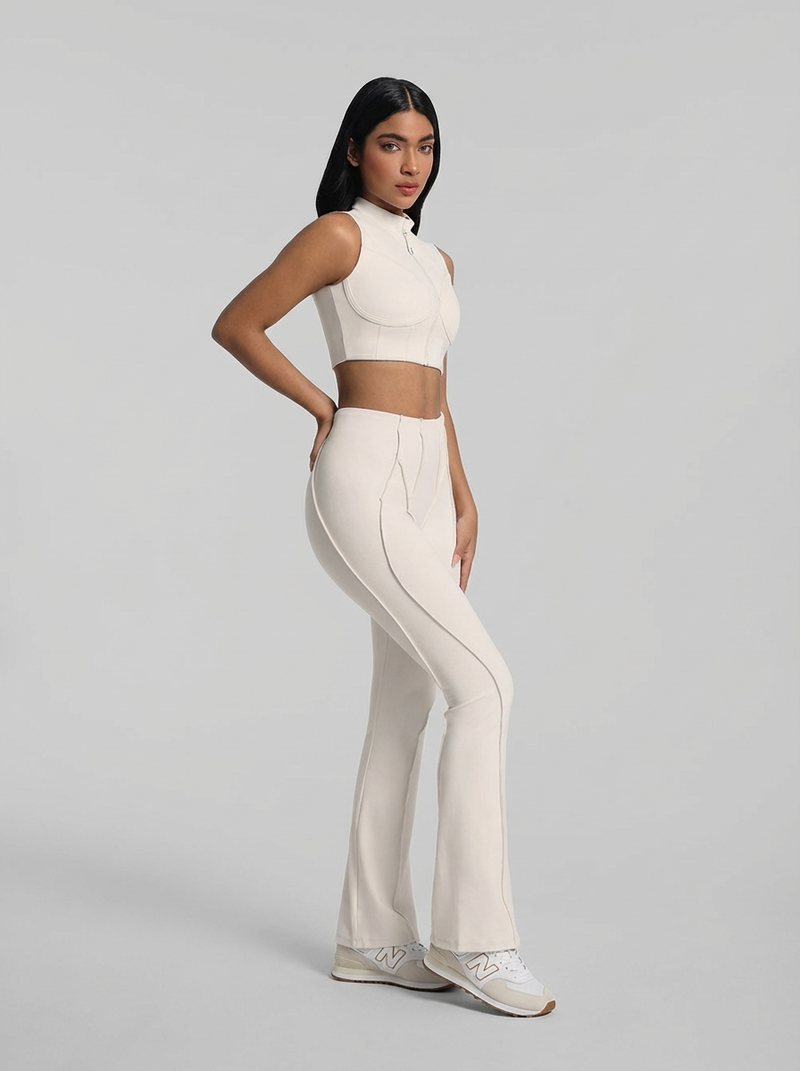 Top Ziper Costuras Retro Off-White