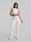 Top Ziper Costuras Retro Off-White
