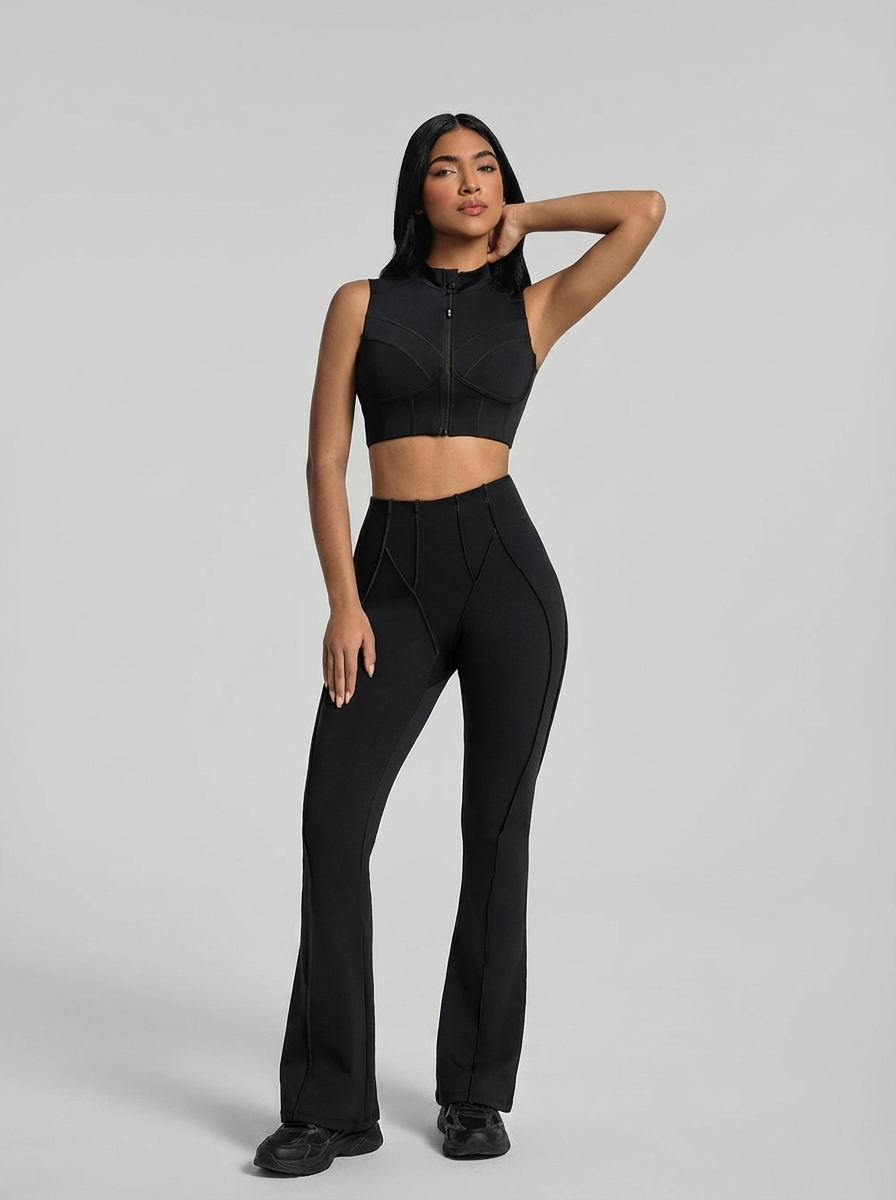 Top Ziper Costuras Retro Preto