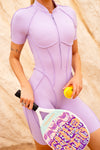 Macaquinho Ciclista Costuras Retro Roxo