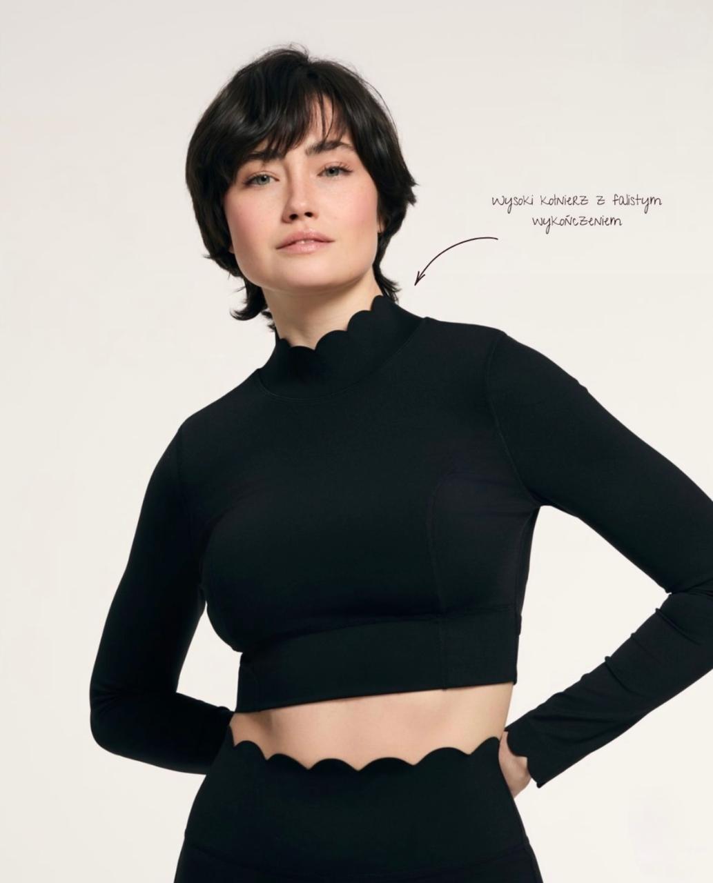 Top Pétala Manga Longa Preto